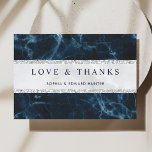 Navy Blue White marmer Weddenschap Hartelijk dank Bedankkaart<br><div class="desc">Elegant marmer blauw wit marmer met zilveren glitter strepen bruiloft bedankt je kaart. Voor meer geavanceerde aanpassing van dit ontwerp,  te klikken gelieve de "meer"verbinding aanpassen. Overeenkomende objecten zijn ook beschikbaar</div>