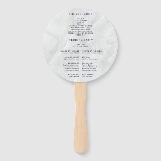 Navy Blue White Marmer Wedding Programme Handwaaier (Achterkant)