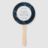Navy Blue White Marmer Wedding Programme Handwaaier (Voorkant)