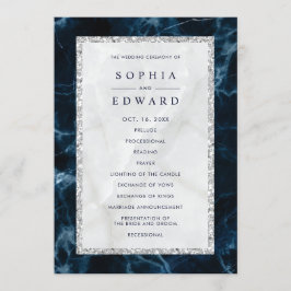 Navy Blue White Marmer Wedding Programme Programmakaart