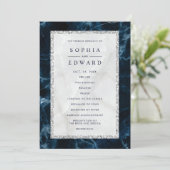 Navy Blue White Marmer Wedding Programme Programmakaart (Staand voorkant)