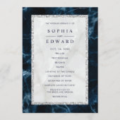 Navy Blue White Marmer Wedding Programme Programmakaart (Voorkant)
