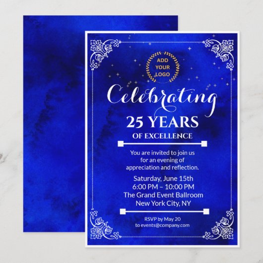 Navy Blue & White Milestone Business Event Uitnodi Kaart (Voorkant / Achterkant)