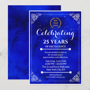 Navy Blue & White Milestone Business Event Uitnodi Kaart