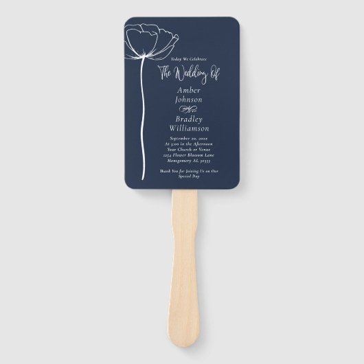 Navy Blue White Minimal Simple Floral Program Handwaaier (Voorkant)