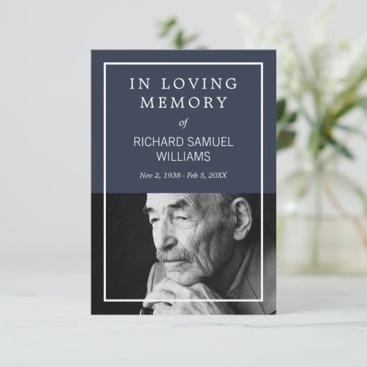 Navy Blue White — minimale fotogebeerkaart Informatiekaartje (Staand voorkant)