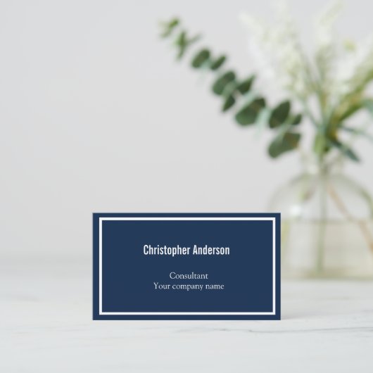 Navy Blue White — minimale professionele ondernemi Visitekaartje (Staand voorkant)