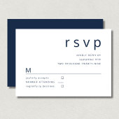 Navy Blue White Minimalist Typography Wedding RSVP Kaartje