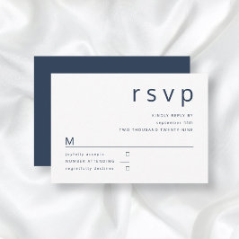 Navy Blue White Minimalist Typography Wedding RSVP Kaartje