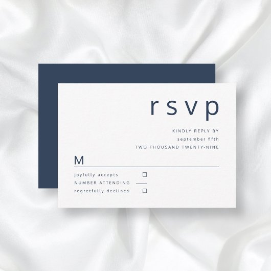 Navy Blue White Minimalist Typography Wedding RSVP Kaartje