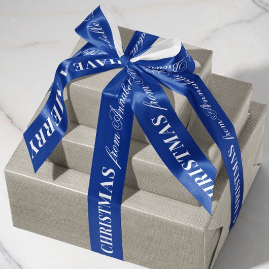 Navy Blue White Mixed Font Merry Christmas Gift Satijnen Lint