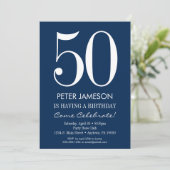 Navy Blue White Modern Adult Birthday Invitations Kaart (Staand voorkant)
