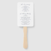 Navy Blue White Modern Calligraphy Wedding Program Handwaaier (Achterkant)