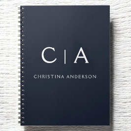 Navy Blue White Modern Elegant Professional Classy Notitieboek
