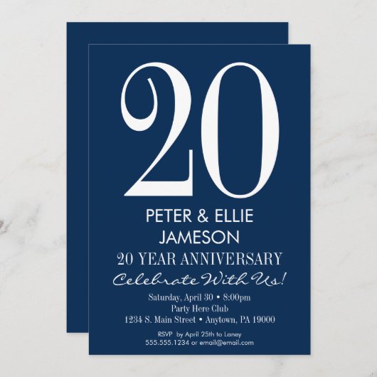 Navy Blue White Modern Jubileum Kaart (Voorkant / Achterkant)