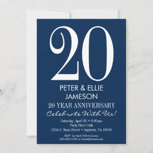 Navy Blue White Modern Jubileum Kaart