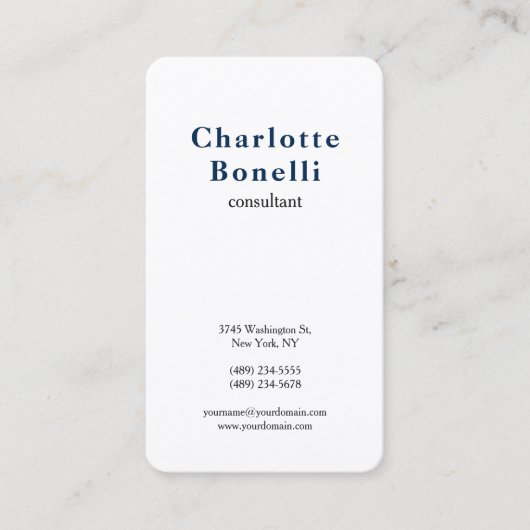 Navy Blue White Modern minimalist Professional Visitekaartje (Voorkant)