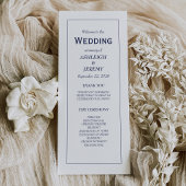 Navy Blue White Modern minimalist Wedding Programmakaart