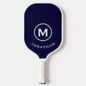 Navy Blue White Modern Monogram Pickleball Paddle (Achterkant)