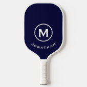 Navy Blue White Modern Monogram Pickleball Paddle (Voorkant)