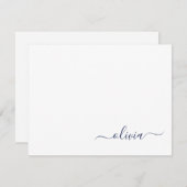 Navy Blue White Modern Script Girly Monogram Naam Bedankkaart (Voorkant / Achterkant)