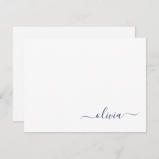 Navy Blue White Modern Script Girly Monogram Naam Bedankkaart (Voorkant / Achterkant)