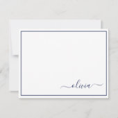 Navy Blue White Modern Script Girly Monogram Naam Bedankkaart (Voorkant)