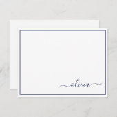 Navy Blue White Modern Script Girly Monogram Naam Bedankkaart (Voorkant / Achterkant)
