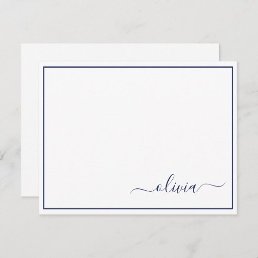 Navy Blue White Modern Script Girly Monogram Naam Bedankkaart (Voorkant / Achterkant)