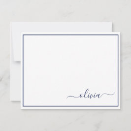 Navy Blue White Modern Script Girly Monogram Naam Bedankkaart