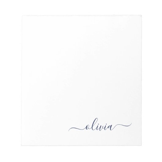 Navy Blue White Modern Script Girly Monogram Naam Notitieblok (Voorkant)