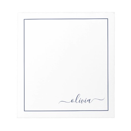 Navy Blue White Modern Script Girly Monogram Naam Notitieblok (Voorkant)