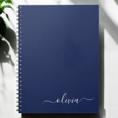Navy Blue White Modern Script Girly Monogram Naam Notitieboek