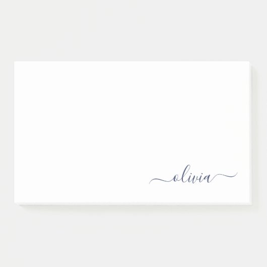 Navy Blue White Modern Script Girly Monogram Naam Post-it® Notes (Voorkant)