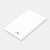 Navy Blue White Modern Script Girly Monogram Naam Post-it® Notes (Schuin)