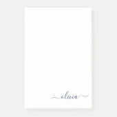 Navy Blue White Modern Script Girly Monogram Naam Post-it® Notes (Voorkant)
