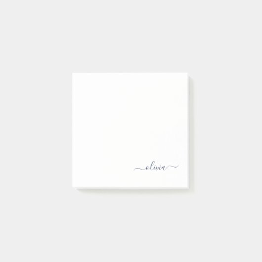 Navy Blue White Modern Script Girly Monogram Naam Post-it® Notes (Voorkant)