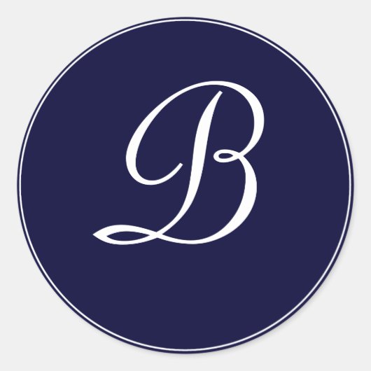 Navy Blue & White Monogram "B" Ronde Sticker (Voorkant)