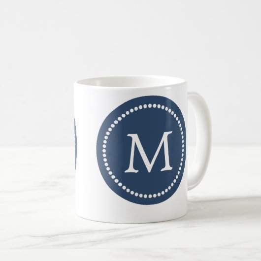 Navy Blue - White Monogram Ceramic Mok (Voorkant rechts)