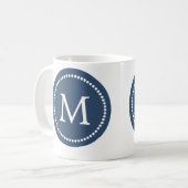 Navy Blue - White Monogram Ceramic Mok (Voorkant links)