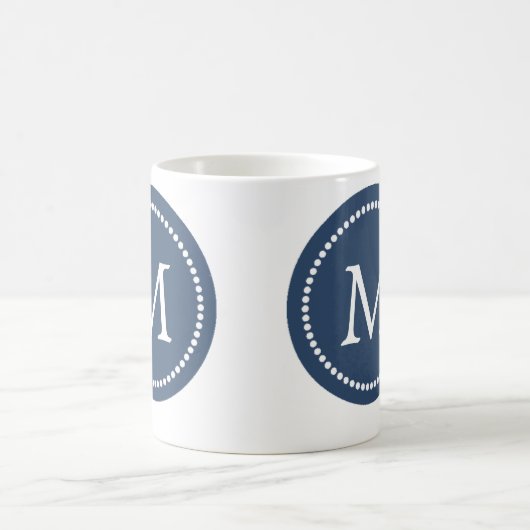 Navy Blue - White Monogram Ceramic Mok (Center)