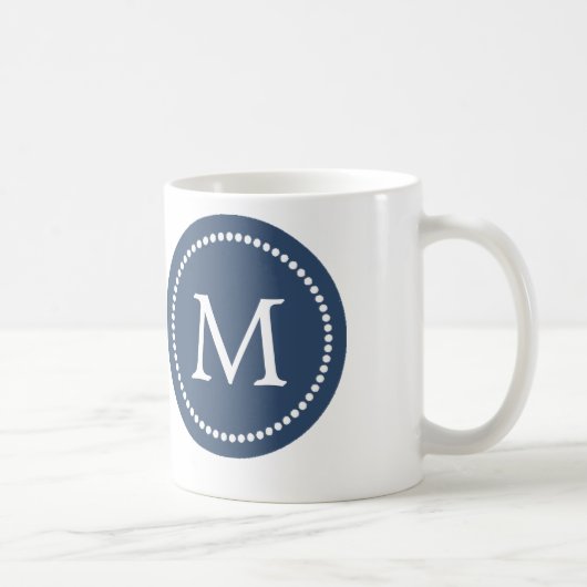 Navy Blue - White Monogram Ceramic Mok (Rechts)