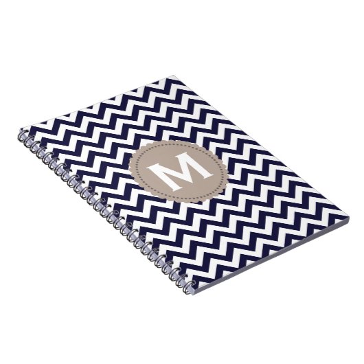 Navy Blue White Monogram Chevron Pattern Notitieboek (Rechterzijde)
