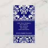Navy Blue White Monogram Damask Visitekaartjes (Achterkant)