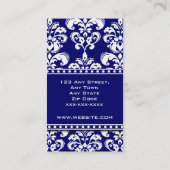 Navy Blue White Monogram Damask Visitekaartjes (Achterkant)