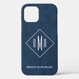 Navy Blue White Monogram, gepersonaliseerd Case-Mate iPhone Case
