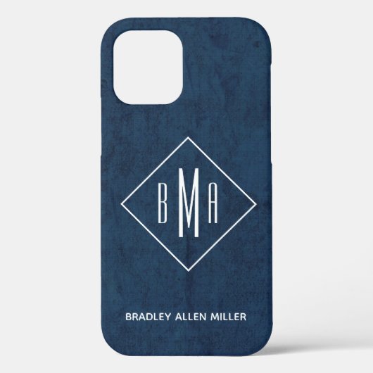 Navy Blue White Monogram, gepersonaliseerd Case-Mate iPhone Case (Achterkant)