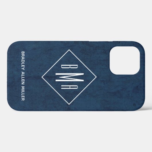 Navy Blue White Monogram, gepersonaliseerd Case-Mate iPhone Case (Achterkant (horizontaal))
