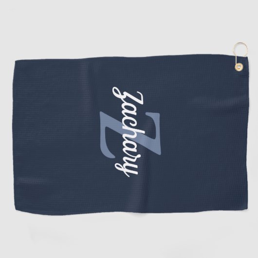 Navy Blue White Monogram, gepersonaliseerd Golfhanddoek (Horizontaal)