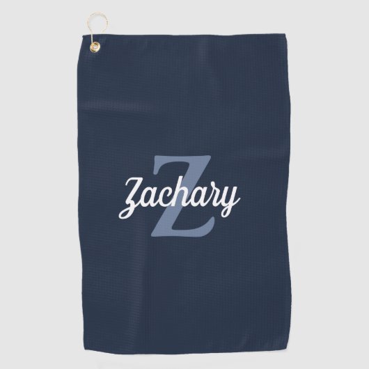 Navy Blue White Monogram, gepersonaliseerd Golfhanddoek (Voorkant)